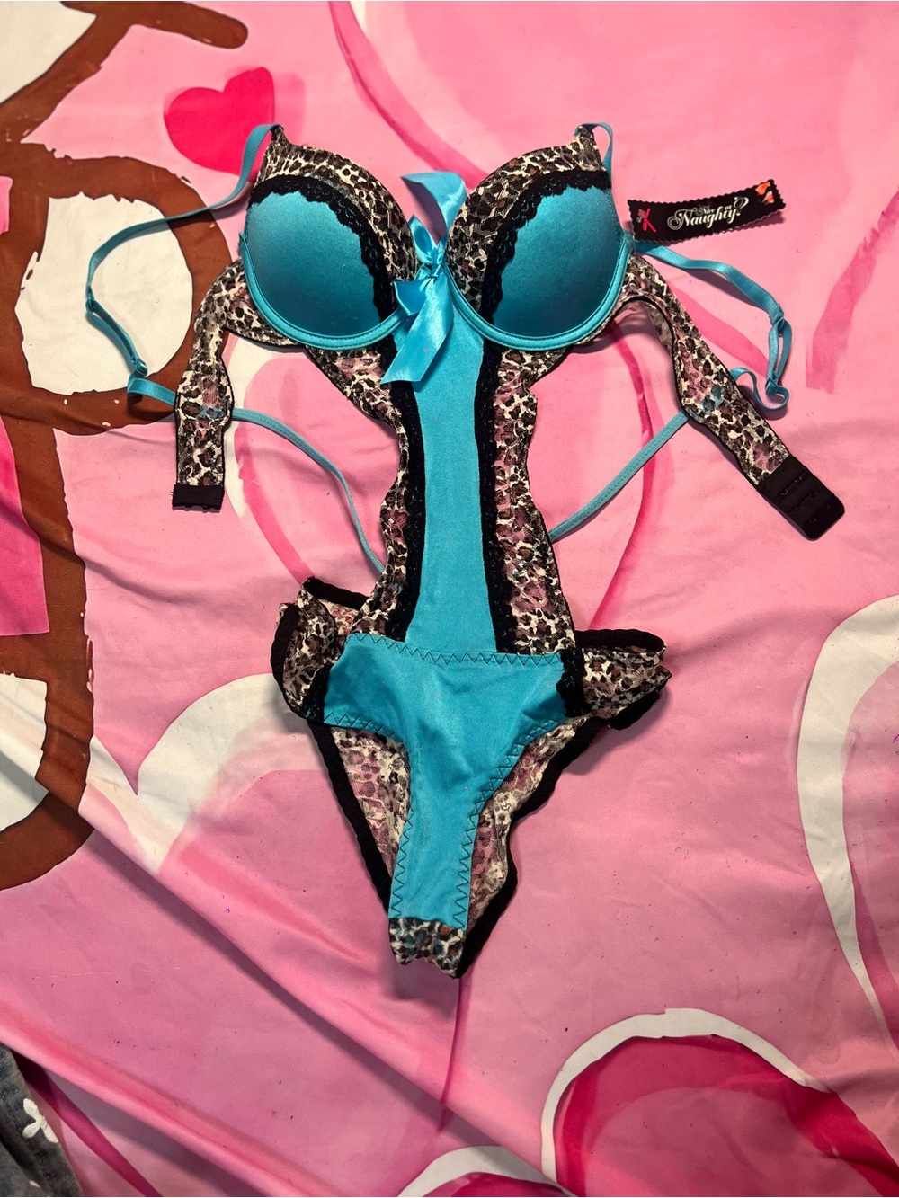 Turquoise Leopard Lace Push-Up Teddy